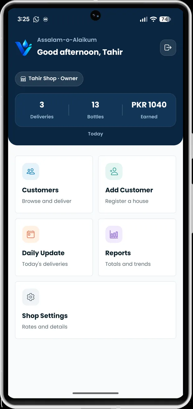 VodaBook app dashboard